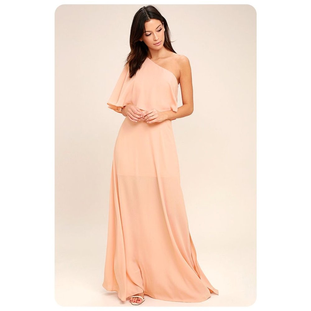 Lulu’s Angelic Way One Shoulder Lovely Blush Pink Maxi Dress sz M